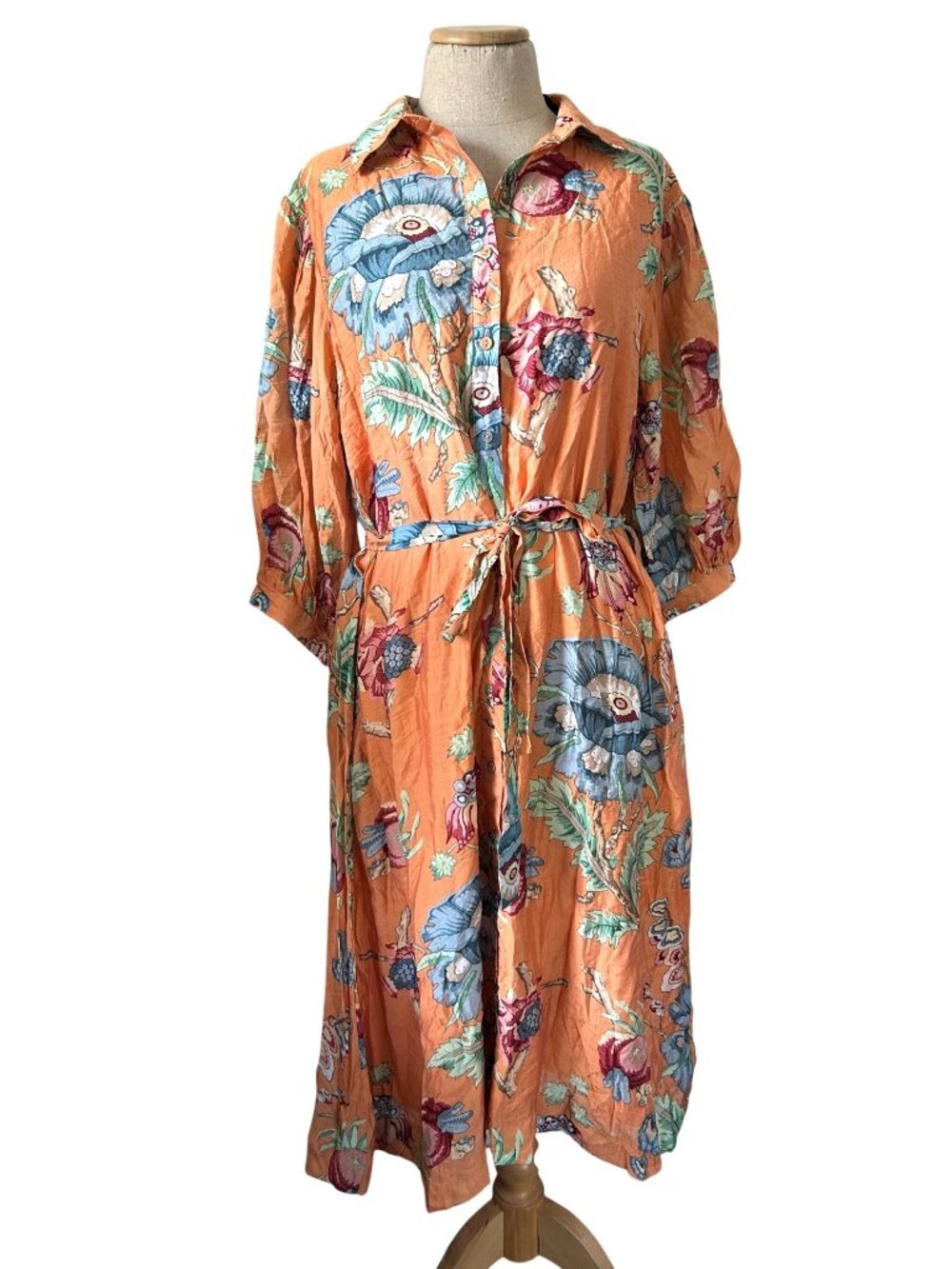 Gigi Women's Sz Medium The Taylor Shirt Midi Dress Floral Orange Button-Down